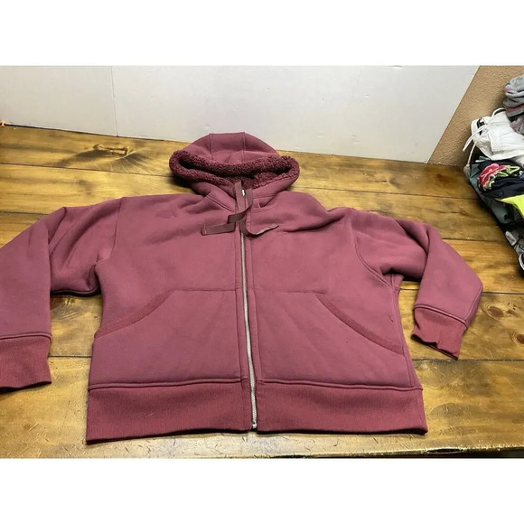 Athleta Cozy Reversible Sherpa Jacket Maroon Size Large - Picture 1 of 11